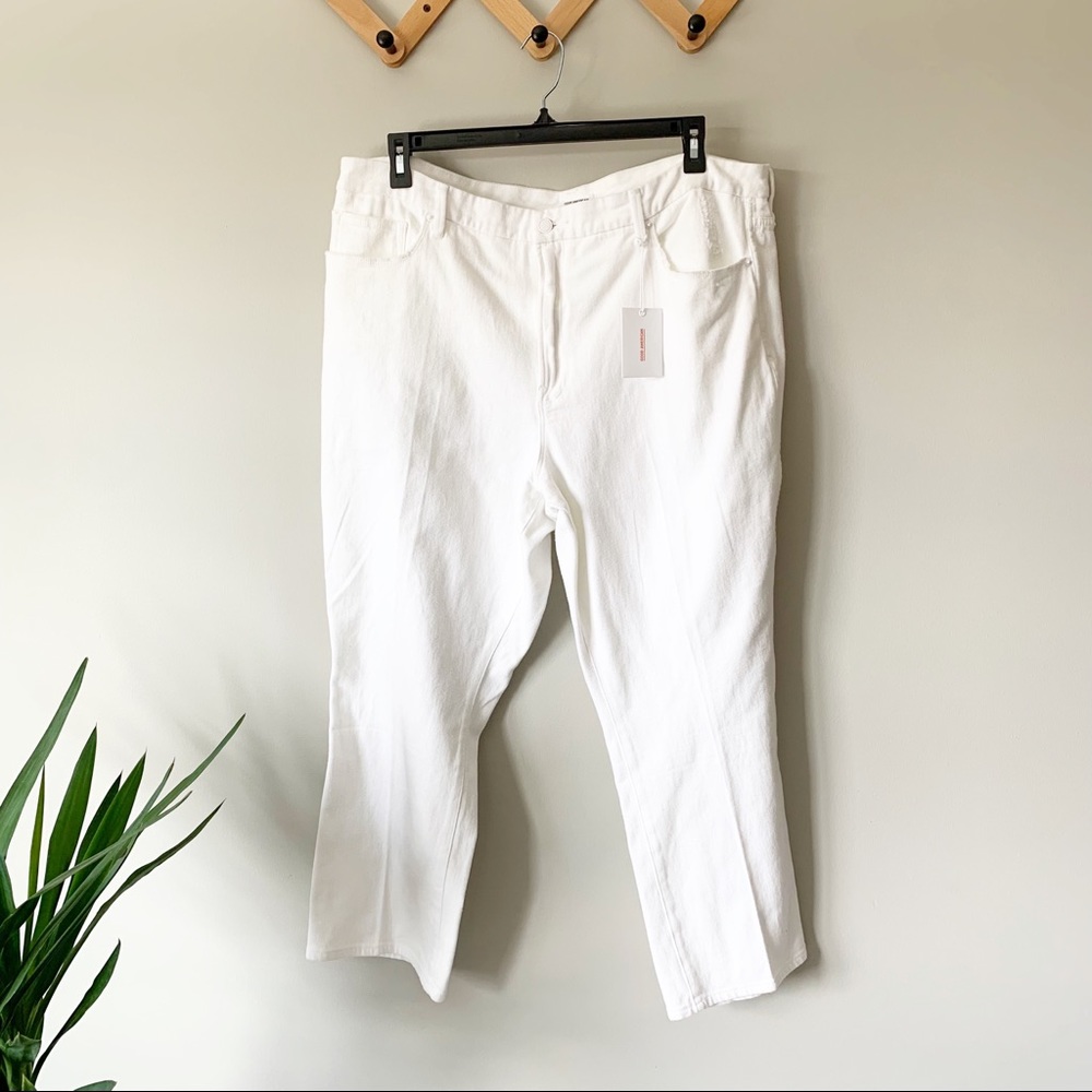 Good American Good Curve Straight White Distressed Jeans | 20